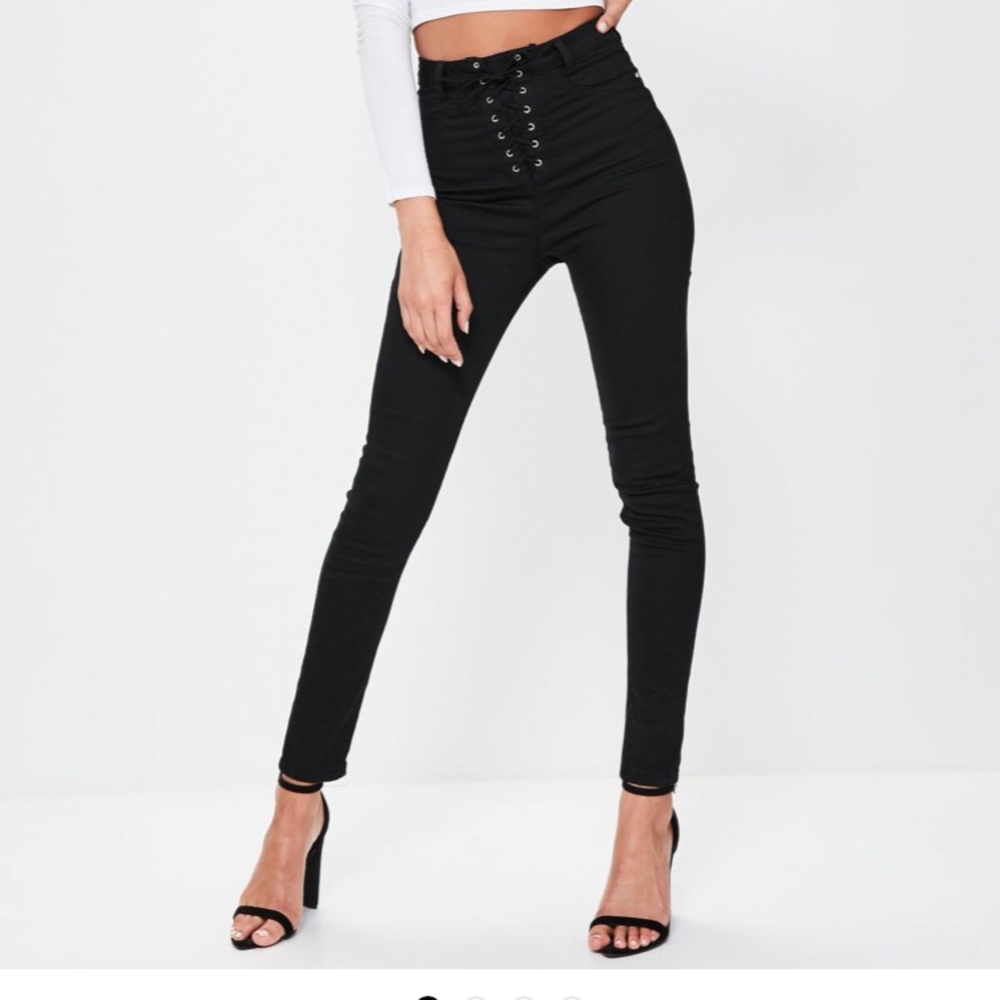 Super high waisted lace up jeans from Missguided